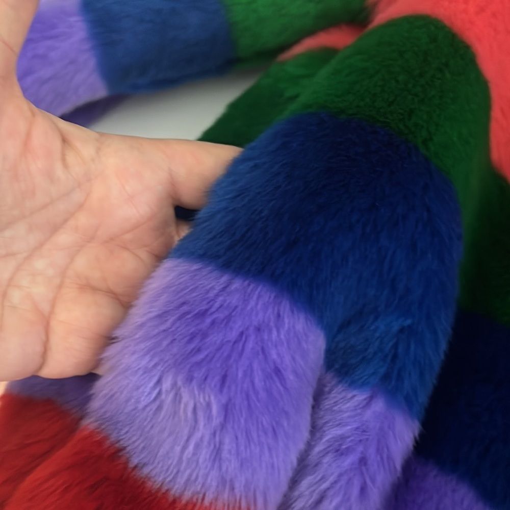 NEW Alice+Olivia coat striped multicolored faux fur size XS - Picture 14 of 16